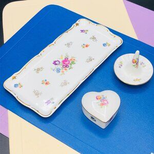 Vintage Reichenbach Lippelsdorf Germany Floral Porcelain Vanity Jewelry Tray